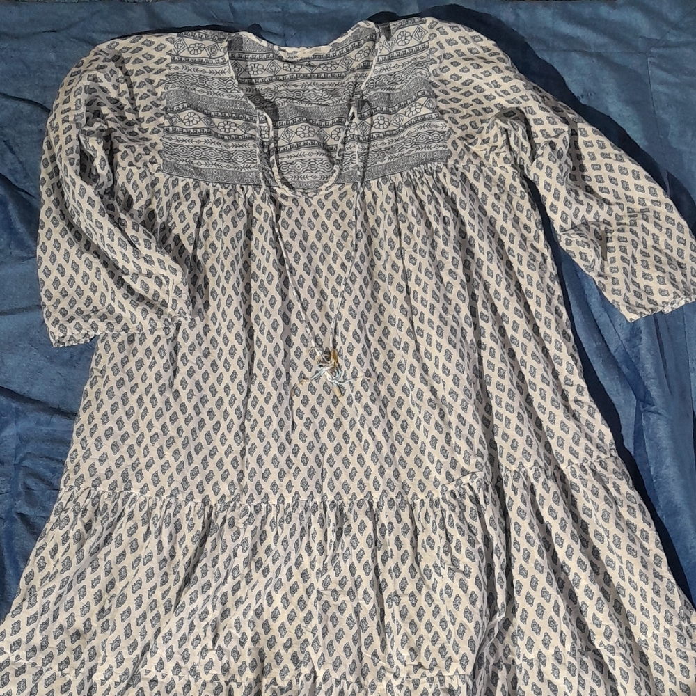 Zara White Maxi Dress with Blue Paisley Print